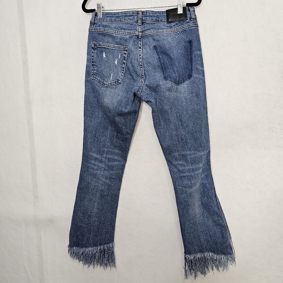 Zara Straight Leg Cropped Fringe Hem Distressed Jeans size 6 - Picture 2 of 11